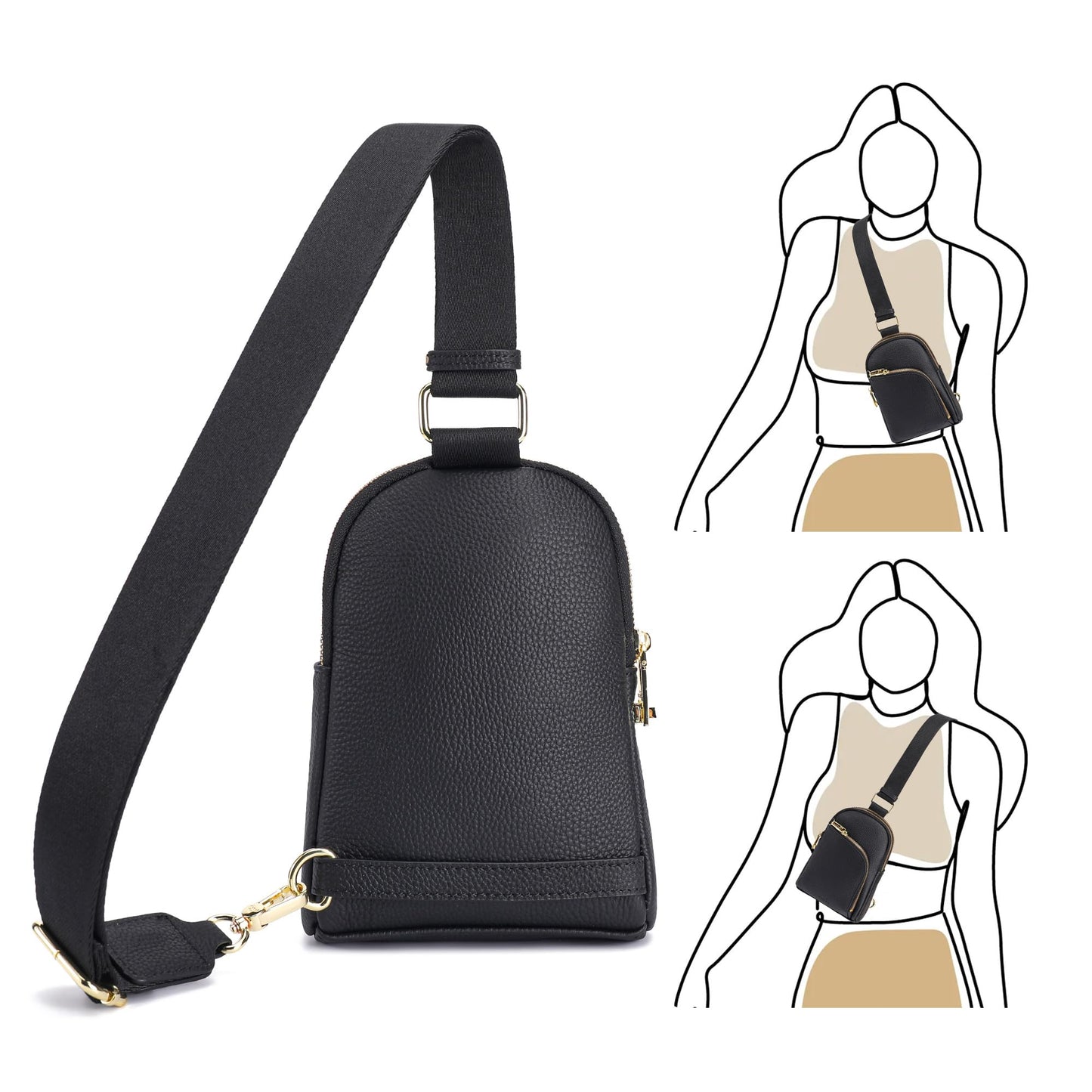 INICAT RFID Blocking Sling Bag, Anti Theft Crossbody Bag for Women Compact Travel Purses Leather(Black)