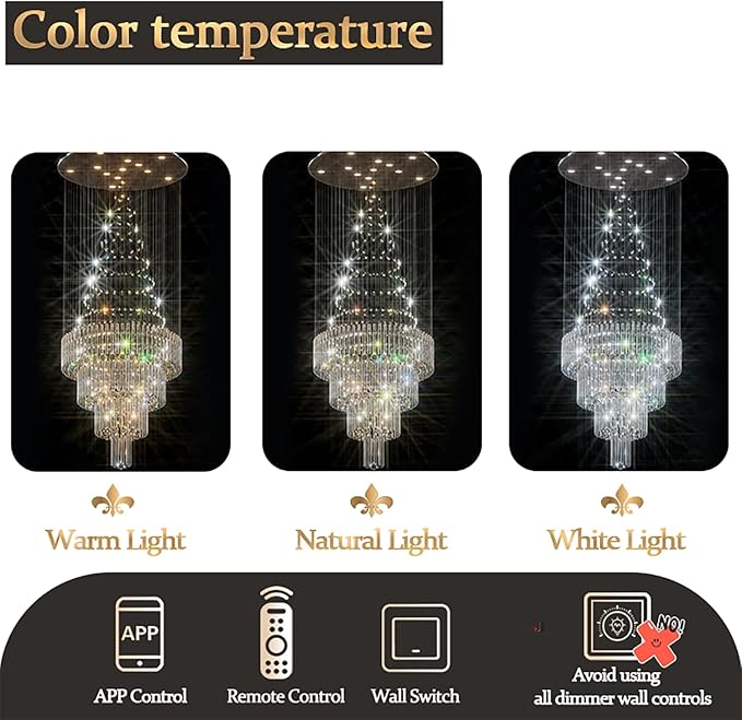 D32''X H110'' Modern Crystal Raindrop Gold Chandelier Lighting for Entrance, Stairs, Doorway, Crystal Ornament Chandelier Can be Used on Sloping Ceiling