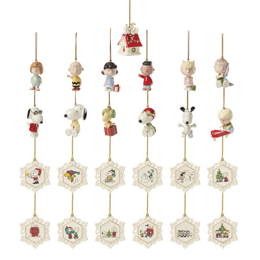 Lenox 897745 Peanuts Advent Calendar, Christmas Ornaments, 2025, Holiday Decorations, 25-Piece Ornament Set