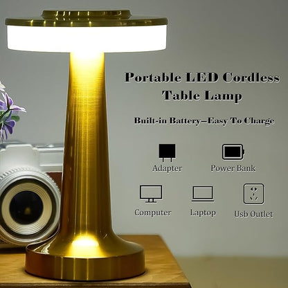 Riakrum Set of 2 LED Portable Cordless Table Lamp with Touch Sensor 3 Color Stepless Dimming Rechargeable Battery up to 15 Hours Cordless Table Light Wireless Lamp for Nursery(Gold,4 Pcs)
