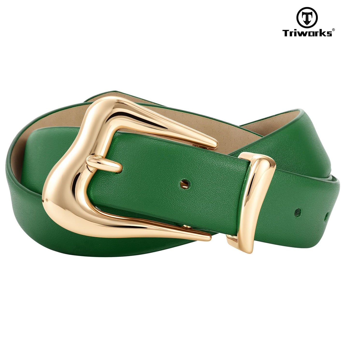 TRIWORKS Women's Belts for Jeans Pants Gold Buckle Fashion Waist Belts for Ladies Leather Belts