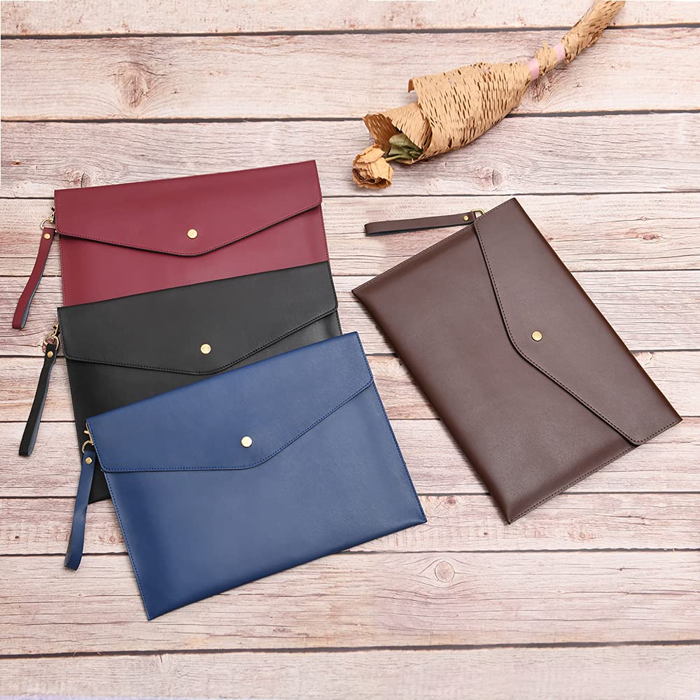 Wonderpool A4 Real Leather Multifunction Portfolio Envelope File Holder for Paper Document Stationery Organizer and Tablet Case PC Sleeve (Wine red)