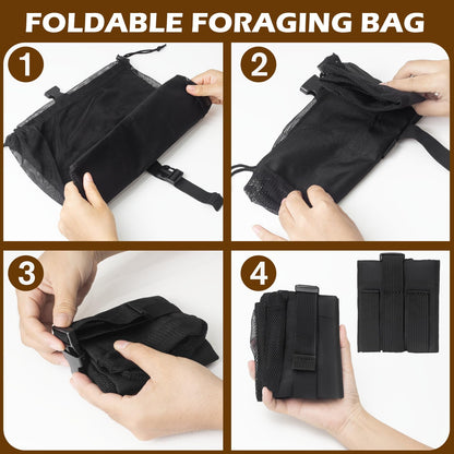 ProtectHobby Mushroom Foraging Bag Kit with Adjustable Waistband - 2 Folding Mesh Bags & Leather Tool Pouch, Suitable for Collecting Mushroom and Berry Pickers