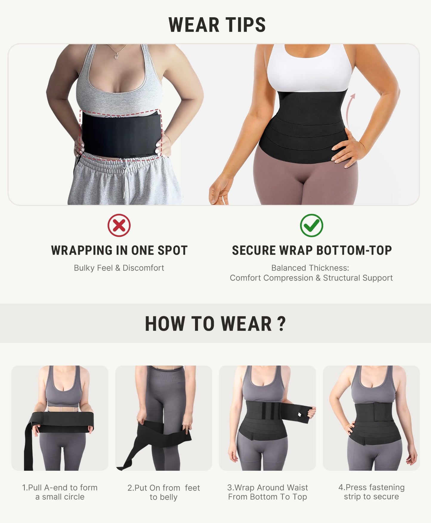 FeelinGirl Waist Trainer for Women Trimmer Belt Waist Cincher Tummy Wrap Plus Size Body Shaper (One Size, Black)
