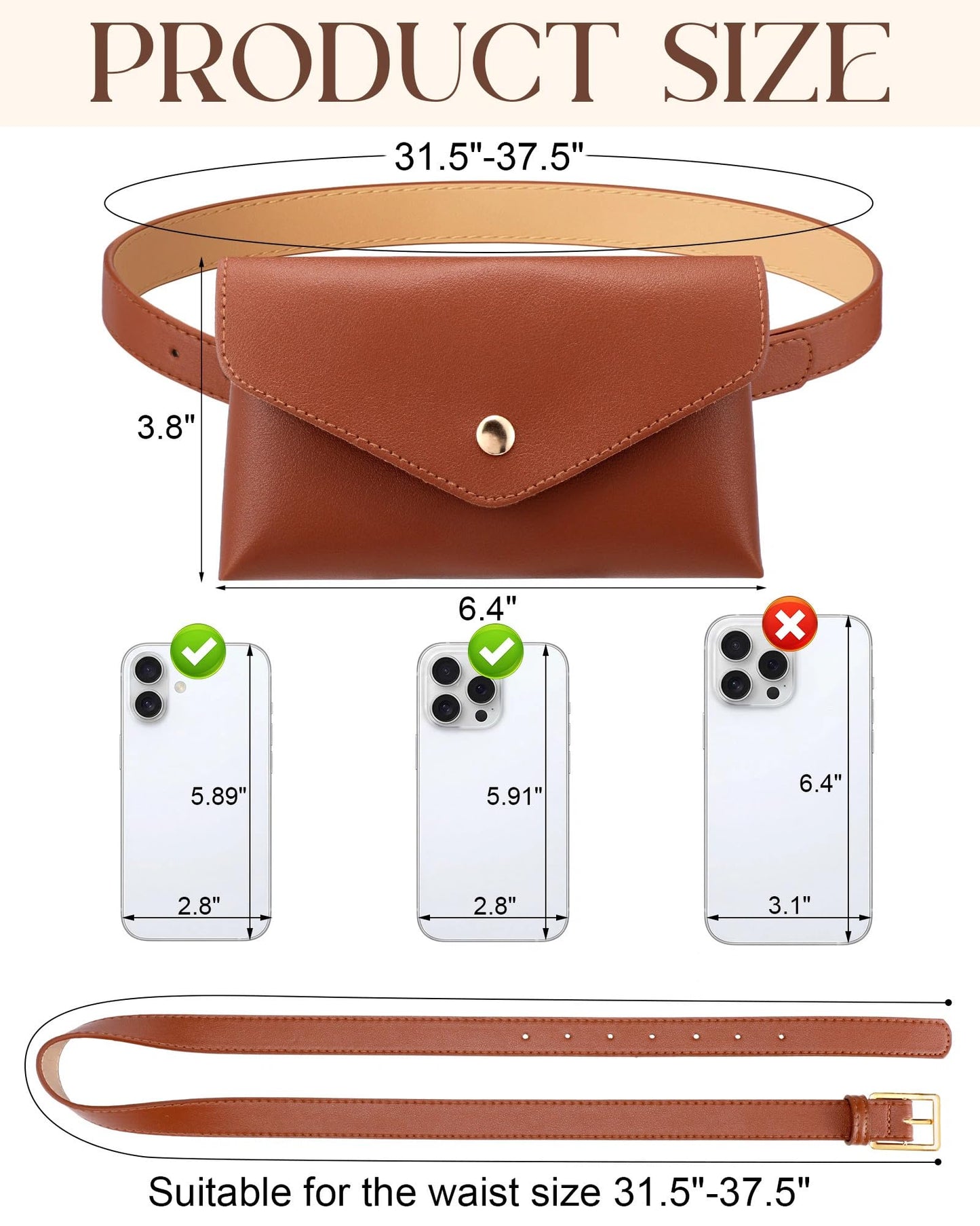 Shihanee 3 Pcs PU Leather Waist Belt Bags for Women Adjustable Fashion Mini Waist Pouch Equestrian Belt Bags for Fashion Party Riding Hiking Daily Use Y2k Accessory (Beige,Brown,Coffee)