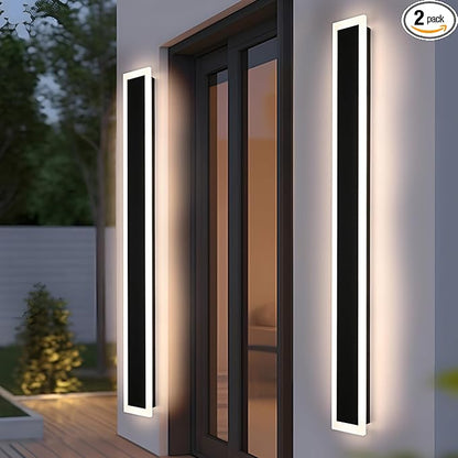 MELUCEE Exterior Wall Lights for House 2 Pack 60 Inch Long Strip Modern Outdoor Light Wall Fixture Sconce, Dimmable Outside Linear Exterior Lights, Black Wall Mount Lighting for Porch Corridor, Garage