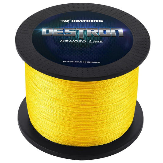 KastKing Destron Braided Fishing Line, Yellow, 4 Stands, 50LB, 600Yds
