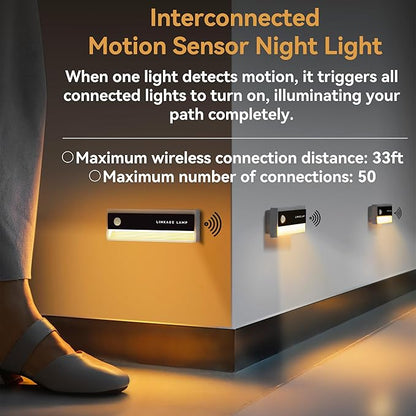 3 Pack Linkage Rechargeable Night Light with Motion Sensor and Dusk to Dawn Sensor, Wireless Indoor Linkable Activated Night Lights for Stair Hallway Bedroom