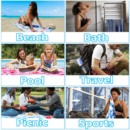 Microfiber Lightweight Beach Towel Sand Free Quick Dry Absorbent Thin Compact Towels for Swimming Pool Camping Beach Accessories Large Easy Pack Travel Things for Vacation Essentials Gift Adult