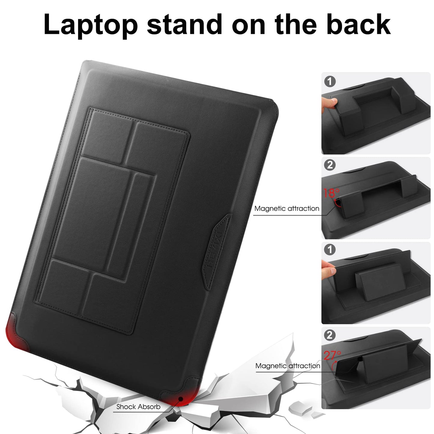 HoYiXi 15 16 Inch Laptop Sleeve Case Leather Bag for MacBook Pro 16 2021 & 2019/ASUS Vivobook 15/Huawei MateBook D15/HP 15.6" PC/MacBook Pro 15/Surface Laptop 3/Dell Inspiron 15/IdeaPad, Black