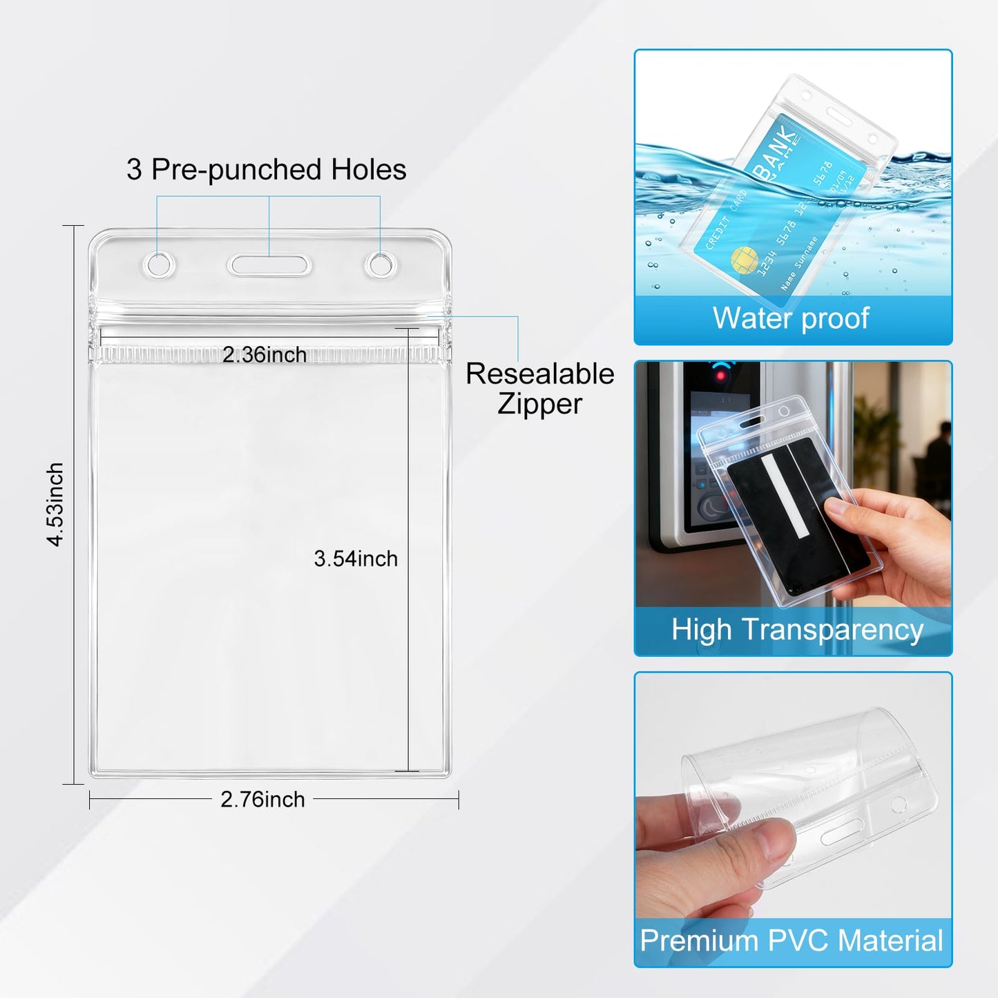 50 Pack ID Badge Holders with 50 Pack Retractable Badge Reel Clips, Clear Vertical ID Card Holder with Badge Reel, ID Badge Clip with Name Card Holder