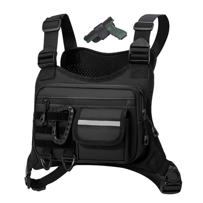 Muserise Outdoor Chest Bag For Men, EDC Chest Pack With Built-In Phone Holder, Lightweight Chest Rig Pouch (Black New)