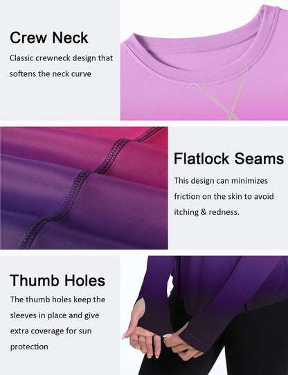 Avoogue Women's Sun Shirts UPF 50+ Long Sleeve UV Protection Shirt Lightweight Quick Dry Workout Hiking Tops for Women(Gradient Purple,M)