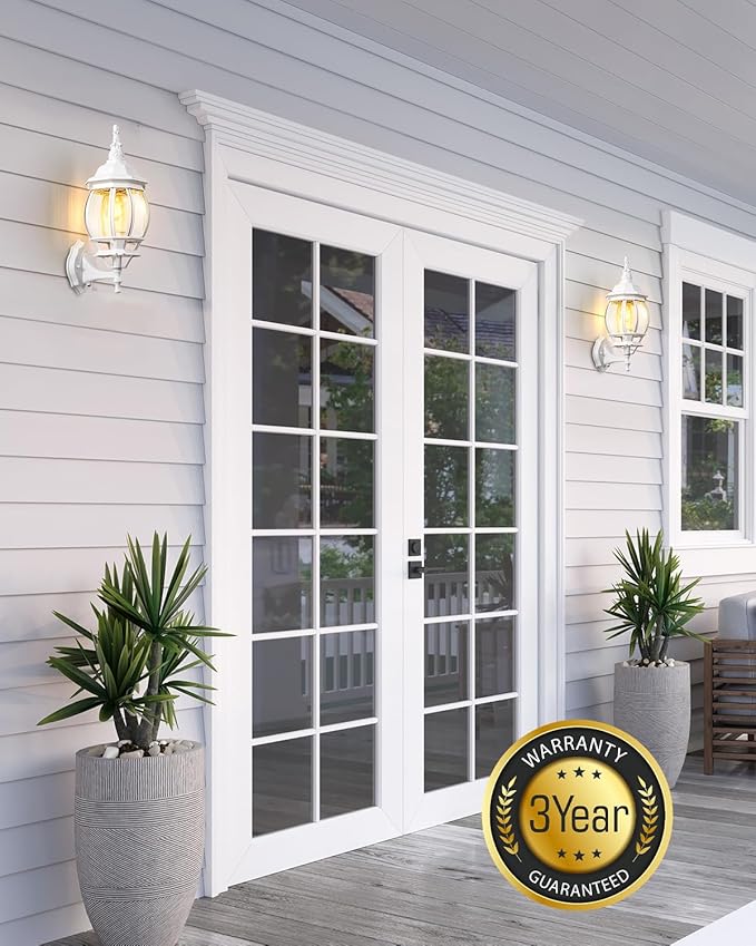 VIANIS White Dusk to Dawn Porch Light, Outdoor Sconces Wall Lighting Lantern, 100% Aluminum Outside Light Fixtures for House, Waterproof LED Exterior Garage Lights Wall Mount Lamp for Entrance 2-Pack