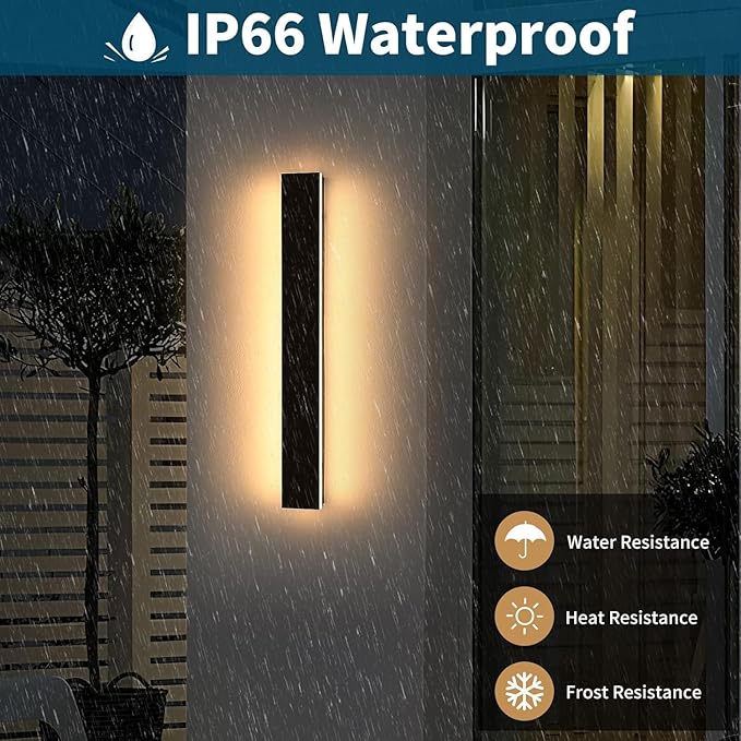 Outdoor Modern Wall Lights, 31.4inch Exterior Wall Sconces, 3 Color Lights 3000K/4500K/6000K, Black Minimalist, IP65 Waterproof, Linear Long Wall Mount Lamps for House, Patio, Garages