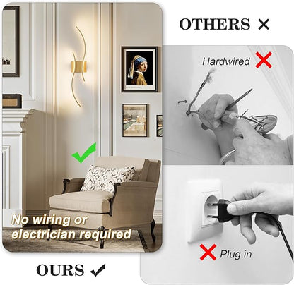 Battery Operated Wall Sconces Set of Two with Remote Control, Stepless Colors 3000K-6000K & Dimming, LED Gold Wireless Wall Light for Living Room, Hallway, Bedroom, 27.5 Inch (2 Pack)