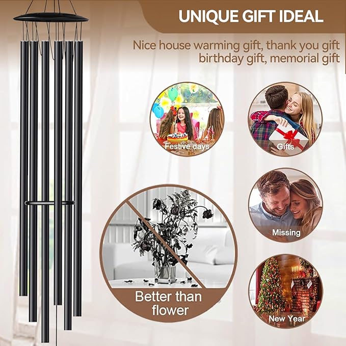 68" Wind Chimes for Outside Deep Tone, 6 Heave-Duty Aluminum Tube Large Wind Chimes for Garden & Patio, Memorial Wind Chime for Loved One, Unique Gift for Housewarming Christmas Birthday Retirement