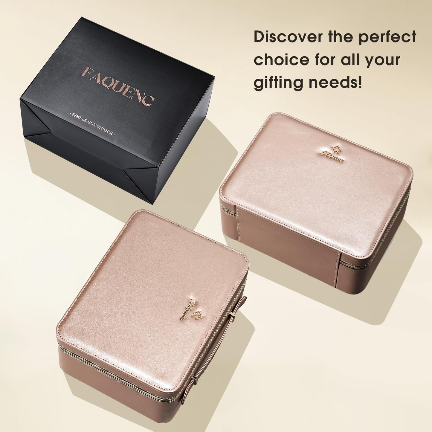 Leather Makeup Case with LED Lighted Mirror 11.4 Inch Travel Makeup Bag Adjustable Brightness in 3 Colors Cosmetic Organizer Artist Storage Bag with Dividers Brush Holder Bag Vanity Champagne Gold