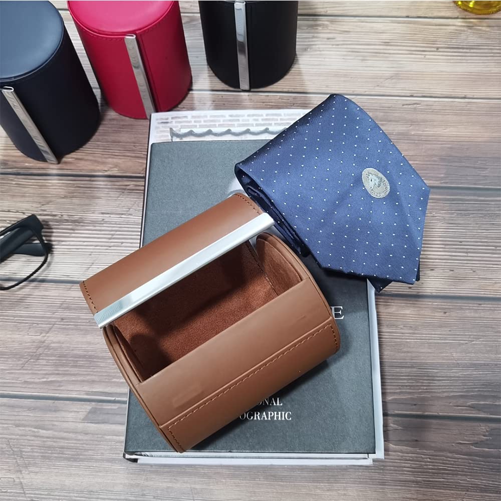 Fosinz Tie Box, Leather Necktie Travel Case, Men's Gift Box, Necktie Holder Container Storage for Business, Gift, Travel, Office