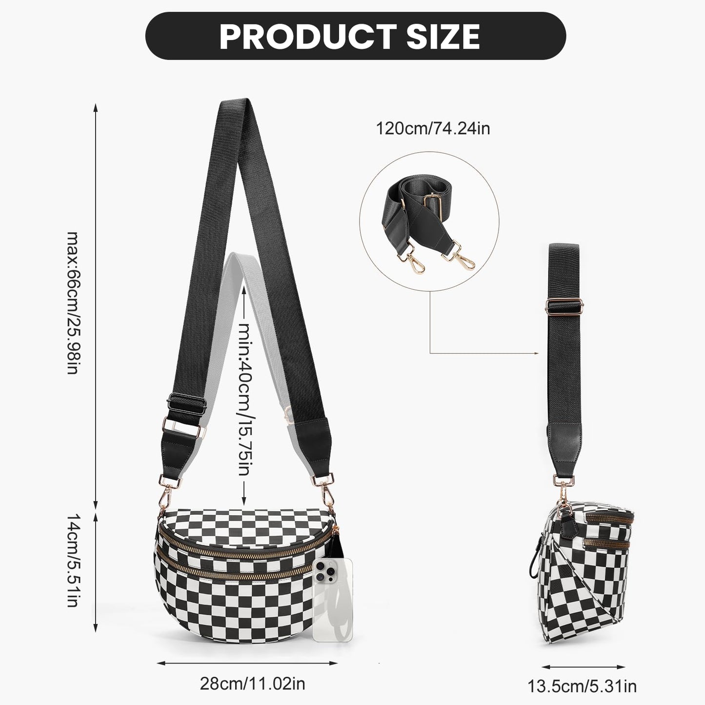 Checkered Crossbody Bum Bags for Women Nylon Checkered Purse Checkerboard Fanny Pack