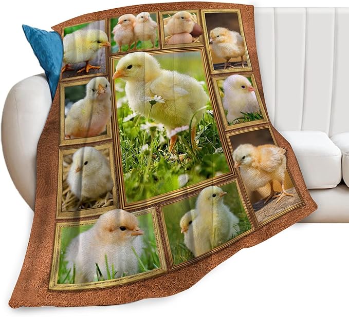 Cute Chicken Blanket, Farm Animal Throw Blankets, Yellow Chick Fuzzy Plush Blanket Ultra Soft for Chicken Lover Gift Kids Teens Women Men Girls Boys Stuff Decor for Home Bedding Sofas Couch 50"X40"