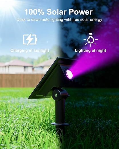 6 Pack Color Changing Solar Power Spot Lights for Halloween Decorations, Skeletons, Tombstones, Ghost, Outdoor Waterproof LED Landscape Spotlight Lamp for Outside Yard, Tree, Flag, Garden, Statues