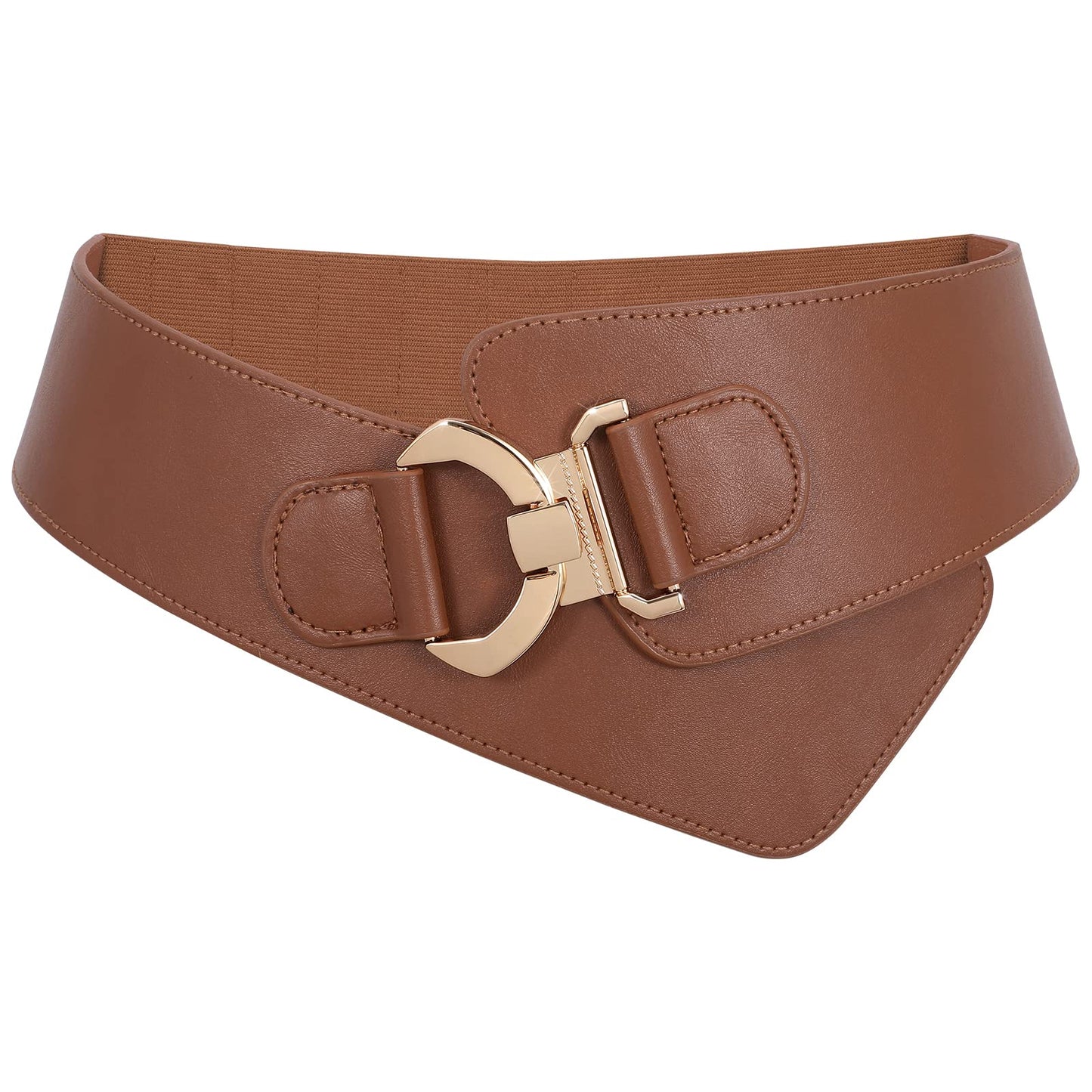 JASGOOD Women's Fashion Vintage Wide Elastic Stretch Waist Belt with Gold Interlock Buckle Halloween Belt (Brown,Suit Waist 36-42 Inch)