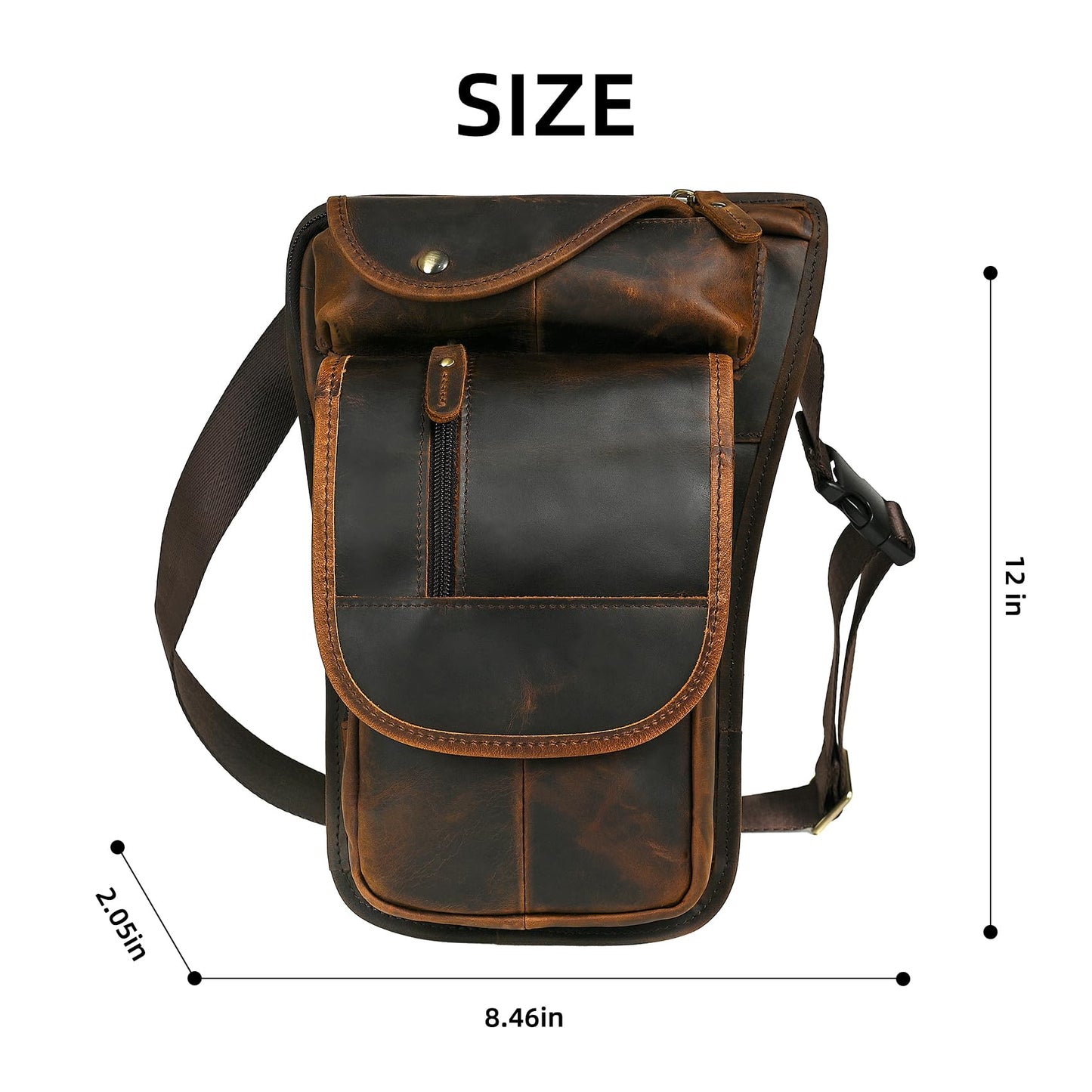 Handadsume Water Resistant Canvas + Leather Motorcycle Travel Fanny Waist Pack Drop Thigh Leg Bag Pouch For Men Women FB913-5 (100% Genuine Leather-X3112 Brown)