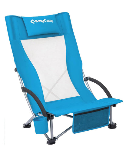 KingCamp Low Beach Chair, Folding Portable Chairs for Adults lightweight Extra Wide Ergonomic High Mesh Back Seat 300lbs Heavy Duty Oversized Gear with Carry Bag for Outdoor Lawn Camping Picnic