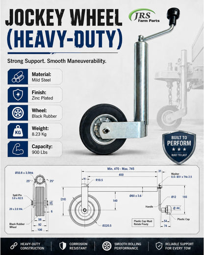 JRS Farm Parts 900 lb Single Wheel Trailer Jack, 17.5" Adjustable Lift Travel | Heavy Duty Bolt-On Tongue Jack for Boat, RV, Camper & Utility Trailers