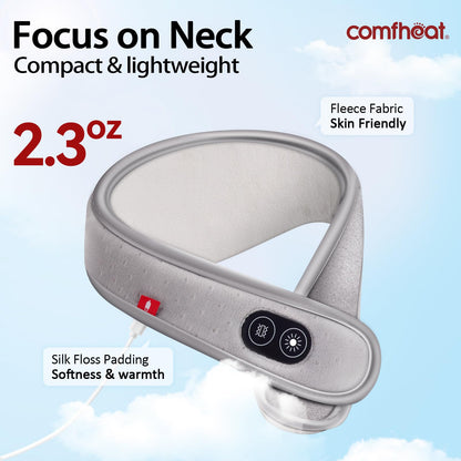 Portable Neck Heating Pad with Vibration Massage for Pain Relief, Rechargeable Heated Neck Wrap for Soreness Stiffness, 3 Heat Levels & Vibrations, Auto-Off, 3000mAh Battery Included