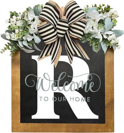 16'' Personalized Last Name Welcome Sign, Door Wreaths for Front Door Outside, Spring Wreath for Front Door Decor, Farmhouse New Home Gifts for Home (R)