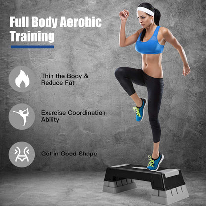 Goplus 30'' Aerobic Stepper with Risers, 5” 7” 9” Levels Height Adjustable, Workout Fitness Exercise Step Platform Trainer with Non-Slip Foot Pads, for Home/Gym (Gray)