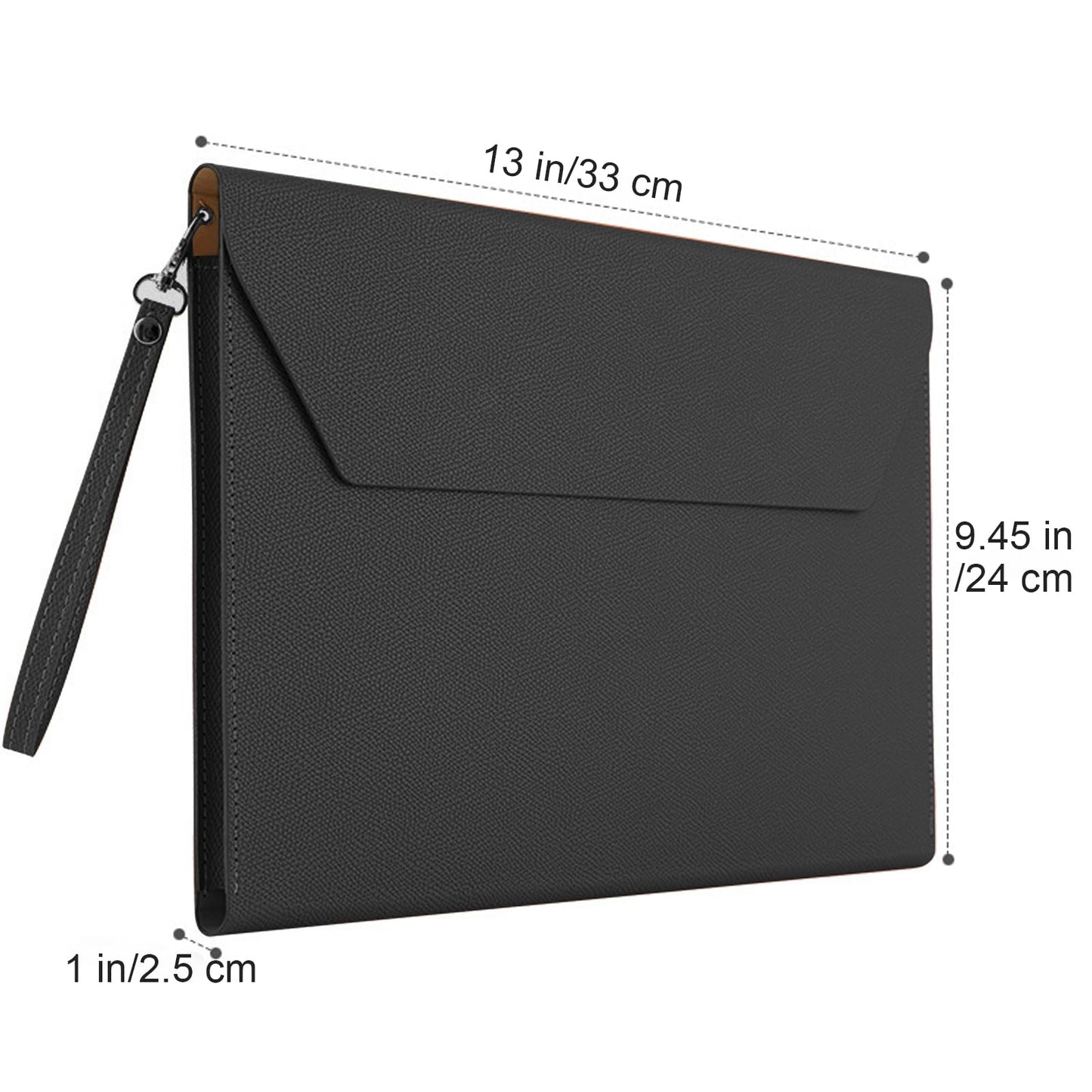 VANRA Expanding File Folder Organizer PU Leather Document Holder File Pocket Envelope Portfolio Bag with Hand Strap and Magnetic Closure for A4 Letter Size Paper (Black)