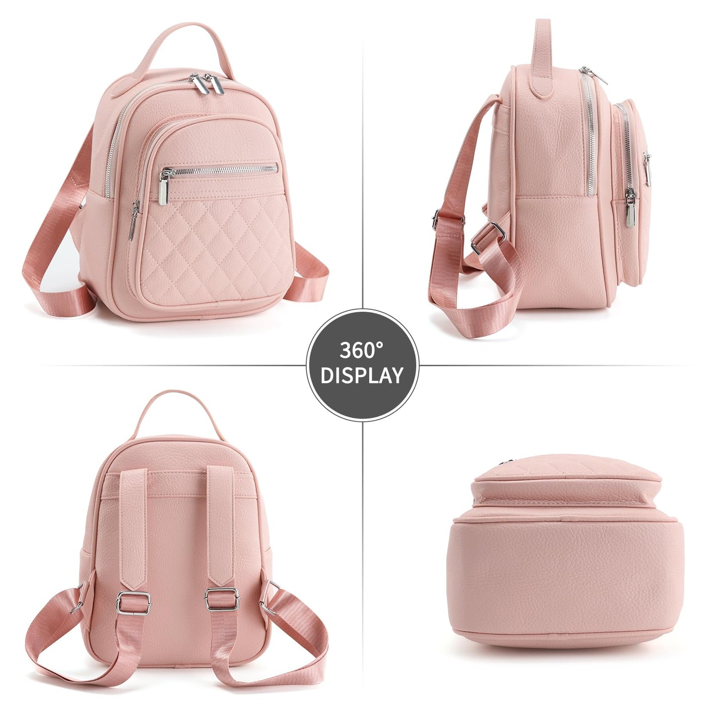 Rueesh PU Backpack for Women Small PU Leather Backpack Purse for Ladies Travel Shoulder Bag Pink