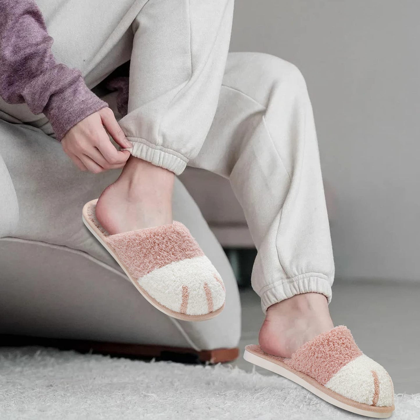 MAXTOP House Slippers for Women Cat Paw Cute Fuzzy Slippers with Memory Foam Fluffy Cozy Christmas Birthdays Gifts for Woman Mom Indoor and Outdoor Size 9 10