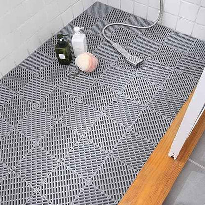 SOUJOY 12 Pieces Modular Interlocking Cushion, 11.6" x 11.6" Rubber Floor Tiles with Holes, Non-Slip Splicing Drainage Mat for Pool Shower Bathroom Kitchen Patio Balcony Yard Pet Area