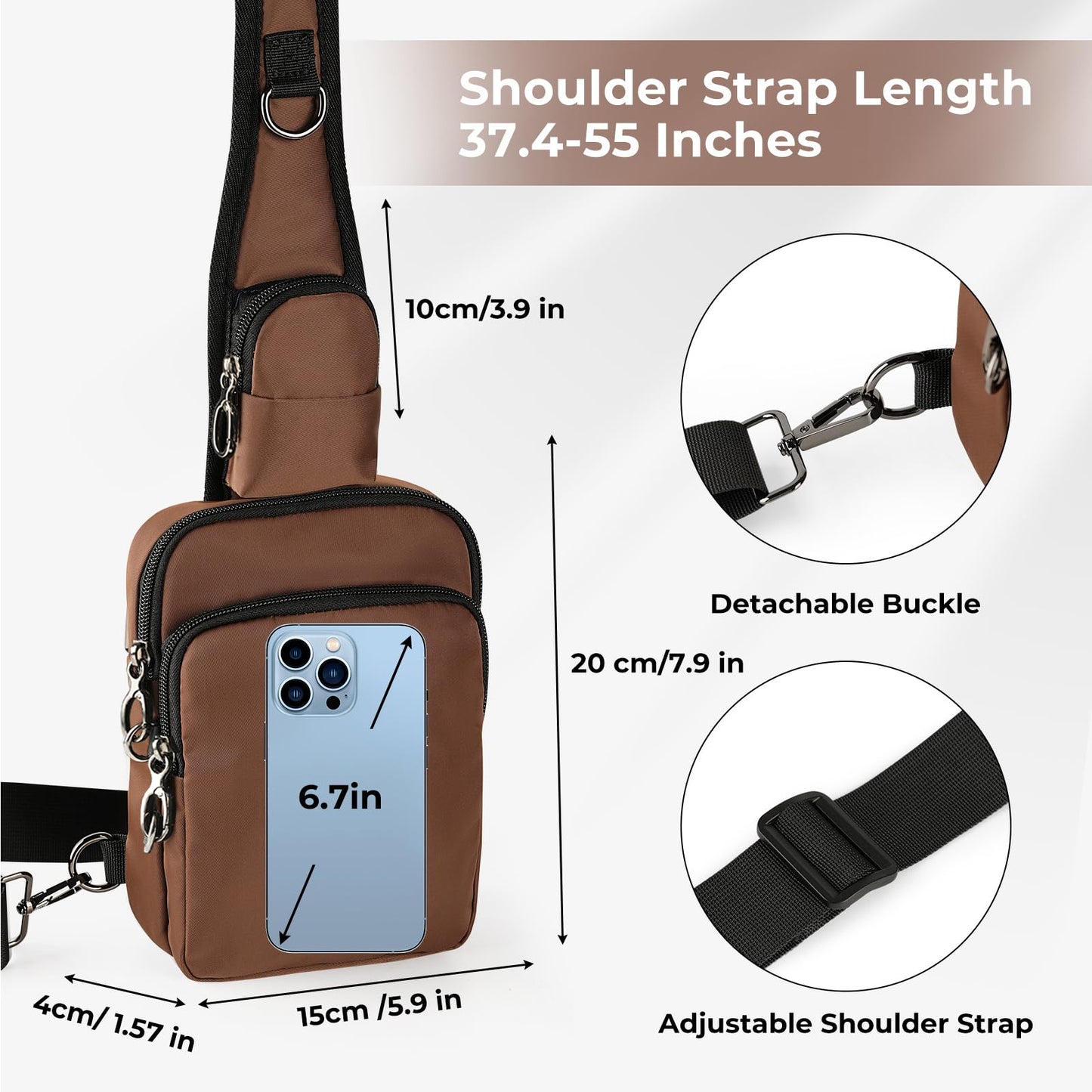 BROADREAM Sling Bag, Crossbody Bag with Anti-Theft Lock Zipper, RFID Blocking & Water Resistant for Travel Work Sport (Brown)