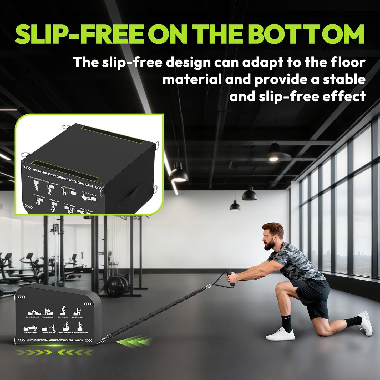 HANDBODE Hip Thrust Bench, Multi-Functional Slip-Free Hip Thrust Machine for Glute Bridge, Box Jump, Push-Ups, Squat, Ab Exercise, Suitable for Home & Gym, Includes 6ft Olympic Bars