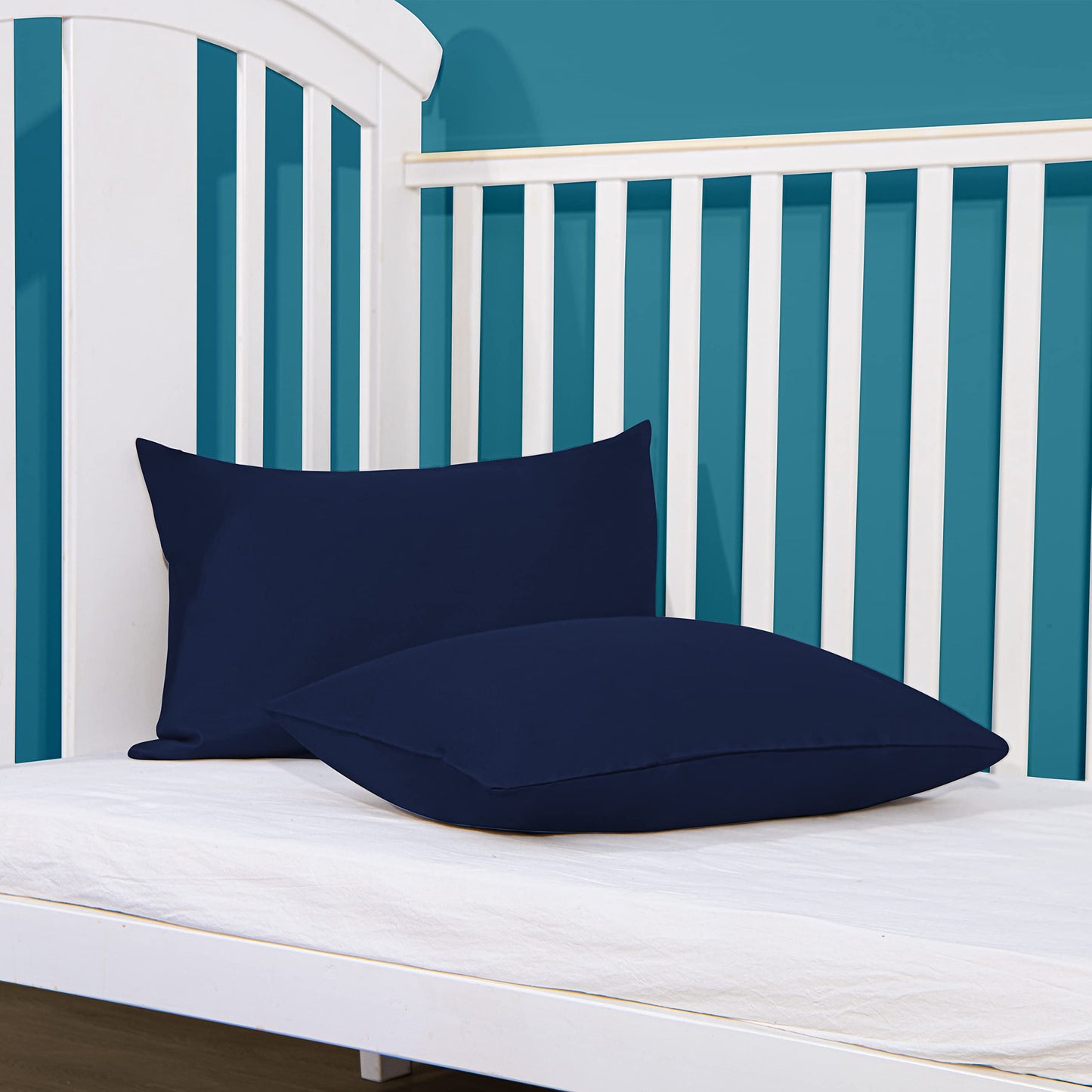 FLXXIE 2 Pack Microfiber Toddler Pillowcases, 14x20 Inches Fits Baby Pillow Sized 12x16, 13x18 or 14x20, Soft and Cozy Small Travel Pillow Covers with Envelope Closure, Navy