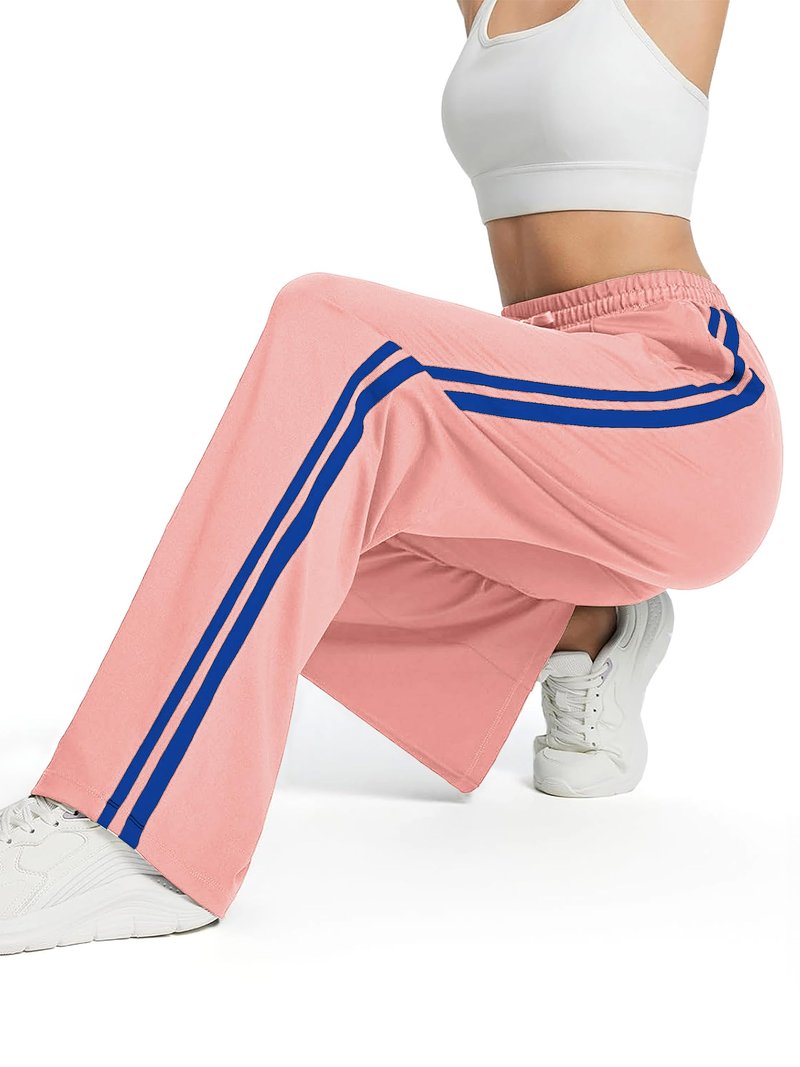 Tapata Women's 30" Inseam Track Pants Elastic Waistband Y2K with Zipper Pockets Dance Studio Sweatpants, Pink, M