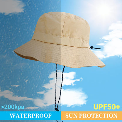 NPJY Packable Quick Dry Sun Bucket Hats for Women Lightweight Outdoor Waterproof Rain Hat with Detachable Chin Strap Small-Medium （Size: 22-22 3/4） Black