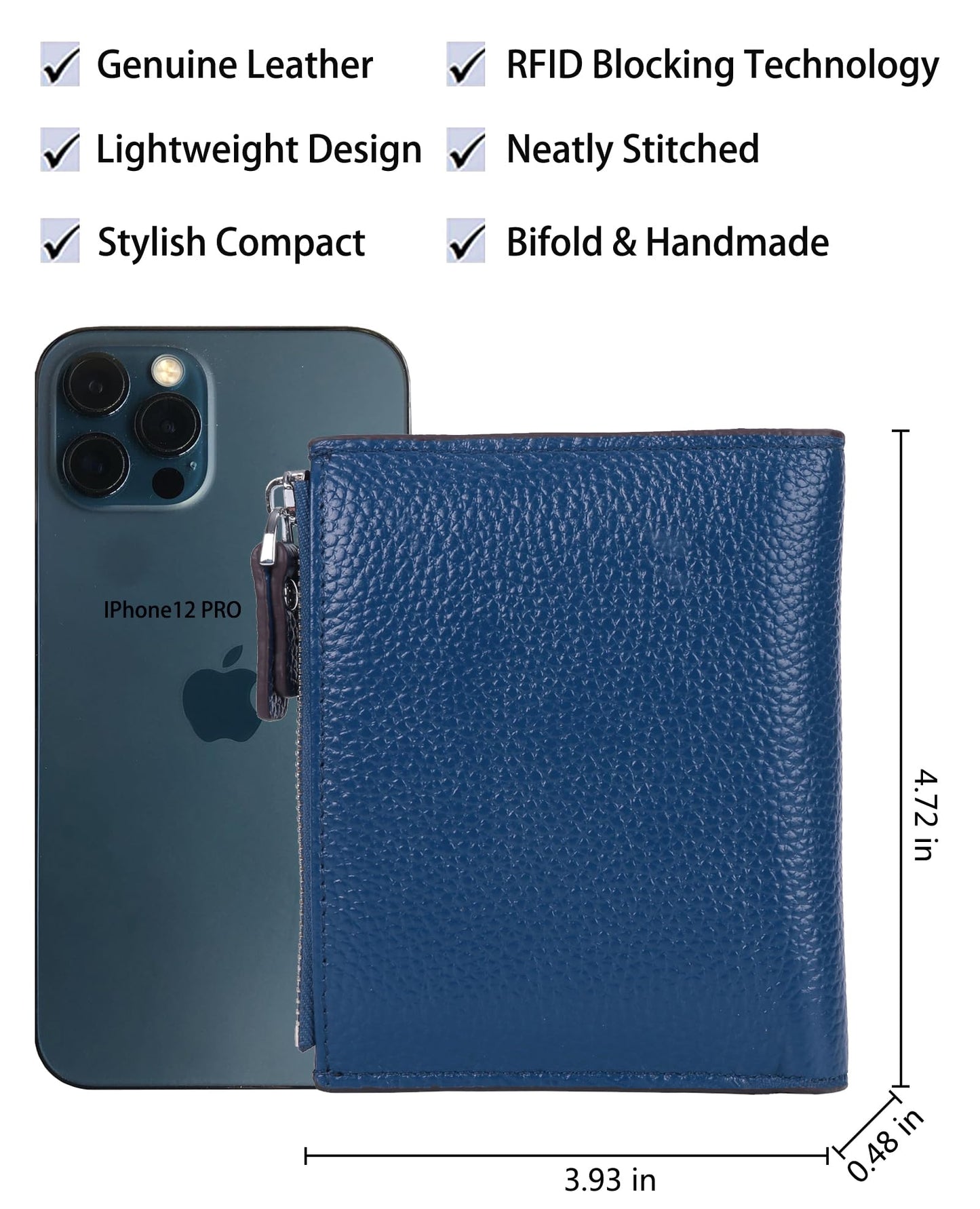 AINIMOER Women's RFID Blocking Leather Bi-fold Wallet, Lichee Blue