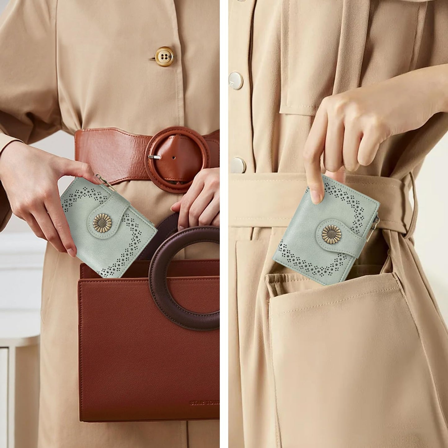 SENDEFN Small Wallets for Women Bifold RFID Blocking Leather Card Holder Compact Wallet with Zipper Coin Pocket
