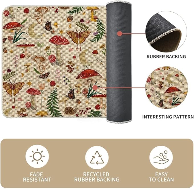 Artoid Mode Mushrooms Butterfly Spring Kitchen Mats Set of 2, Home Decor Low-Profile Kitchen Rugs for Floor - 24x35 and 24x59 Inch