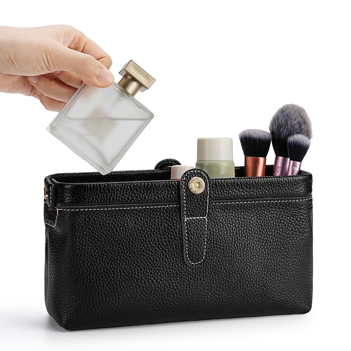 shuainiu Travel leather makeup bag, waterproof mini makeup box, small travel storage bag