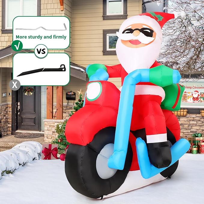 COMIN 6.4FT Christmas Inflatables Outdoor Decorations Inflatable Santa Claus Ride Motorcycle Blow Ups with Built-in LEDs for Yard Party Lawn Decor