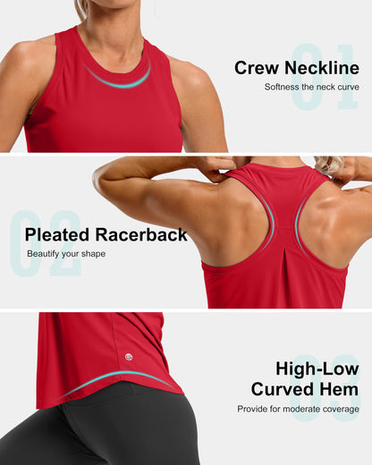 G Gradual Women's Workout Tank Tops Racerback Athletic Yoga Tops Loose Fit Sleeveless Running Gym Sports Shirts for Women(Red New,L)