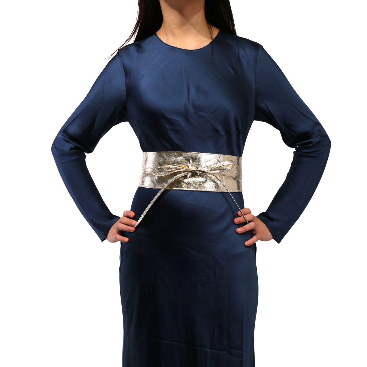 FASHIONGEN - Woman Italian leather Obi belt, CASSIANE - Golden, L-XL