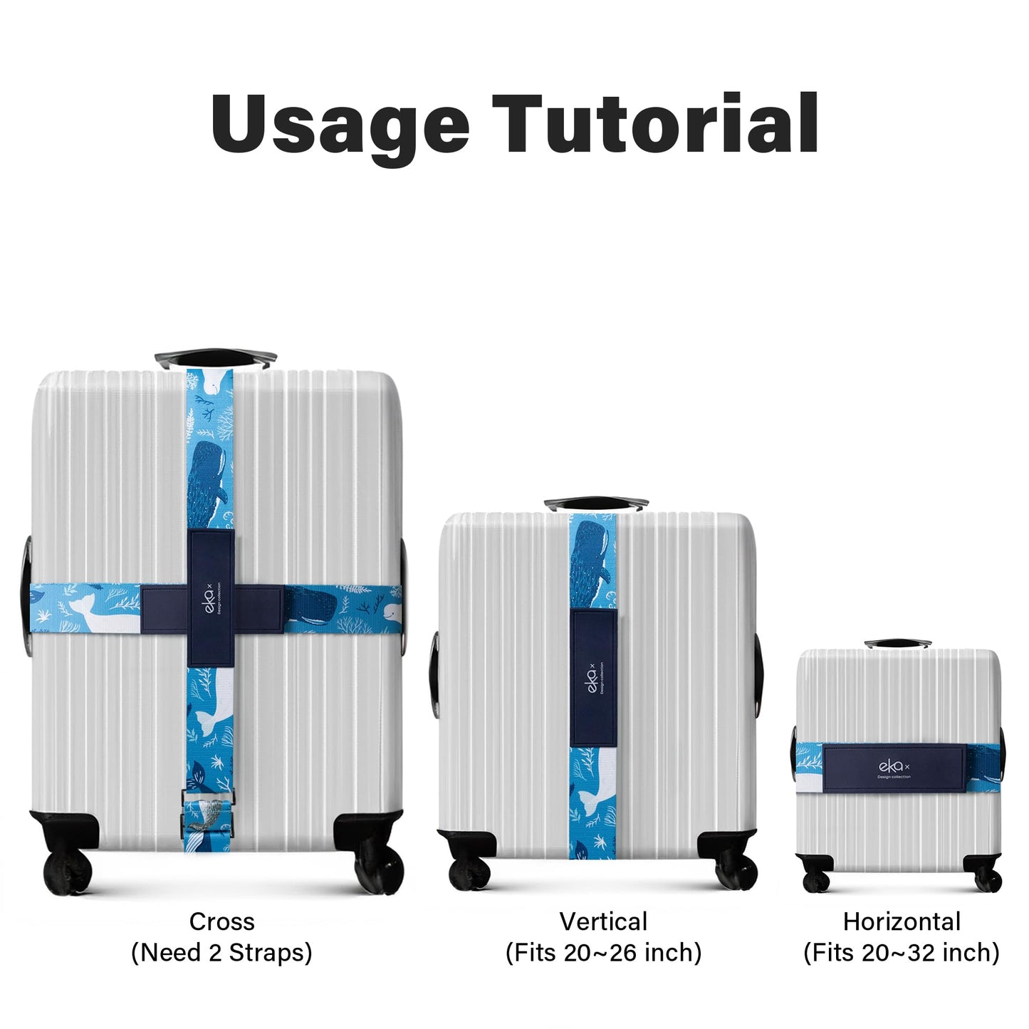 Luggage Straps for Suitcases,Adjustable Luggage Elastic Belt, Travel Essentials for Airport,Station, Vibrant Designs, (Azure Ocean)